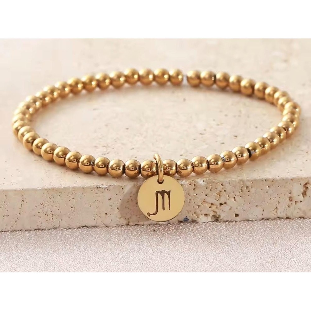 Gold Scorpio Zodiac Charm Beaded Stretch Bracelet 14k Astrology water resistant